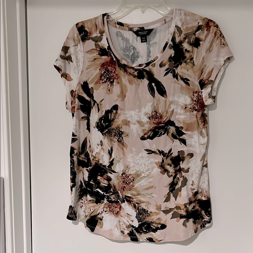 Simply Vera Vera Wang Floral Top Cream and Brown Size Petite Medium